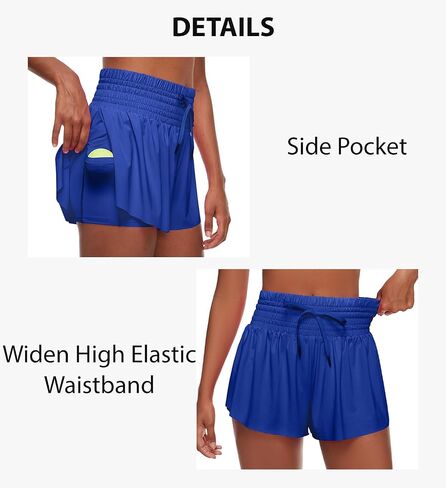 Women Flowy Athletic Shorts,2 in 1 High Waisted Running Shorts with Pocket Yoga Workout Casual Wear Summer in Saudi Arabia