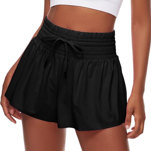 Women Flowy Athletic Shorts,2 in 1 High Waisted Running Shorts with Pocket Yoga Workout Casual Wear Summer in Saudi Arabia