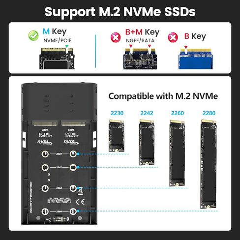 حاوية INDMEM M.2 NVMe SSD RAID مزدوجة الخليج، USB3.2 Gen2x2 20 جيجابت في الثانية، تدعم RAID 0/RAID 1/PM/Large، تناسب M-Key 2230/2242/2260/2280، بدون أدوات، حتى 8 تيرابايت، غير متصل وظيفة الاستنساخ in Kuwait