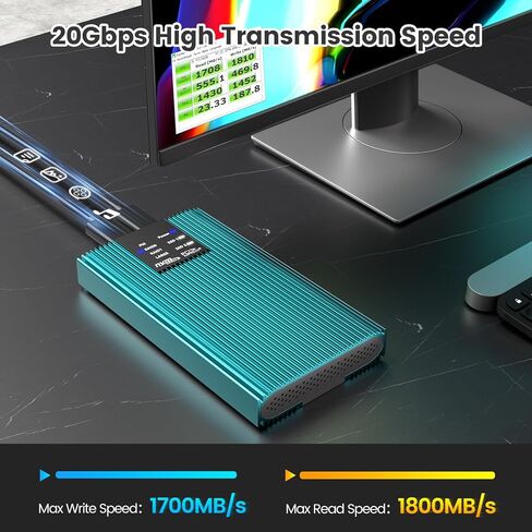 حاوية INDMEM M.2 NVMe SSD RAID مزدوجة الخليج، USB3.2 Gen2x2 20 جيجابت في الثانية، تدعم RAID 0/RAID 1/PM/Large، تناسب M-Key 2230/2242/2260/2280، بدون أدوات، حتى 8 تيرابايت، غير متصل وظيفة الاستنساخ in Kuwait