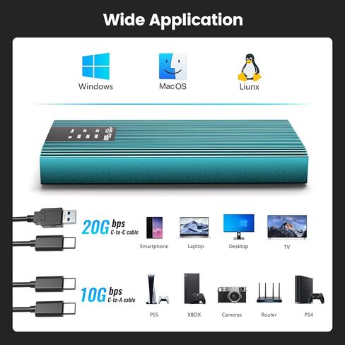 حاوية INDMEM M.2 NVMe SSD RAID مزدوجة الخليج، USB3.2 Gen2x2 20 جيجابت في الثانية، تدعم RAID 0/RAID 1/PM/Large، تناسب M-Key 2230/2242/2260/2280، بدون أدوات، حتى 8 تيرابايت، غير متصل وظيفة الاستنساخ in Kuwait