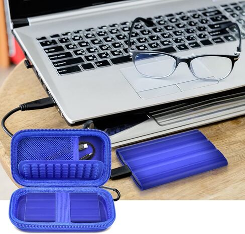 حقيبة حمل القرص الصلب الخارجي، تناسب Samsung T7 Shield/ T7/ T7 Touch State Drive USB 3.2 500GB 1TB 2TB، حامل تخزين محمول لمحرك الأقراص الصلبة لكابلات Samsung SSD وUSB (صندوق فقط) - أزرق in Kuwait