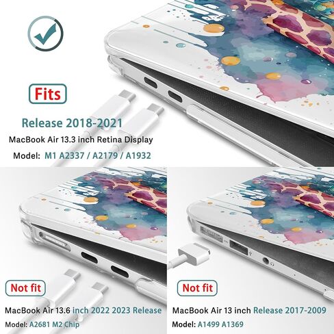 حافظة ماك بوك اير 13 بوصة الجديدة 2021 2020 2019 2018 إصدار A2337 M1 A2179 A1932، غطاء صلب من البلاستيك الكريستالي لجهاز ماك بوك اير 13 بوصة مع شاشة ريتينا ومعرف اللمس - الفيل والزرافة in Saudi Arabia