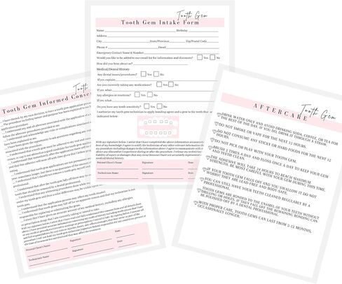 Tooth Gem Consent Form, Intake Form, Aftercare Form | 75 Pack | 8.5x11 inch Paper Size Form | 25 Tooth Gem Consent Forms, 25 Client Intake Forms, 25 Tooth Gem Aftercare Forms in Saudi Arabia