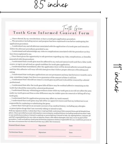 Tooth Gem Consent Form, Intake Form, Aftercare Form | 75 Pack | 8.5x11 inch Paper Size Form | 25 Tooth Gem Consent Forms, 25 Client Intake Forms, 25 Tooth Gem Aftercare Forms in Saudi Arabia