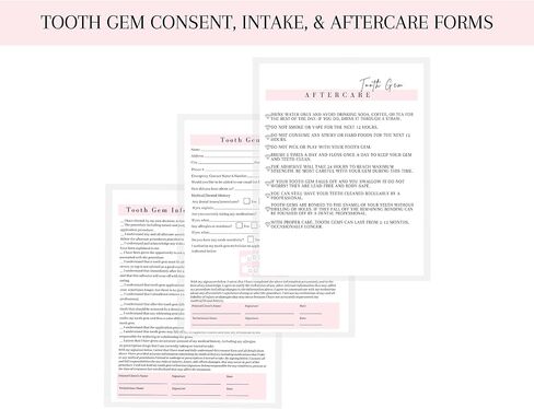 Tooth Gem Consent Form, Intake Form, Aftercare Form | 75 Pack | 8.5x11 inch Paper Size Form | 25 Tooth Gem Consent Forms, 25 Client Intake Forms, 25 Tooth Gem Aftercare Forms in Saudi Arabia