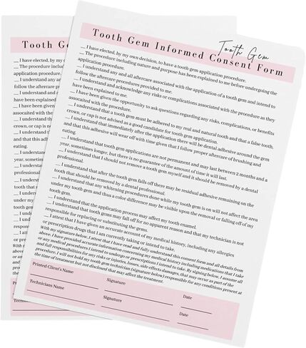 Tooth Gem Consent Form, Intake Form, Aftercare Form | 75 Pack | 8.5x11 inch Paper Size Form | 25 Tooth Gem Consent Forms, 25 Client Intake Forms, 25 Tooth Gem Aftercare Forms in Saudi Arabia