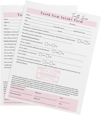 Tooth Gem Consent Form, Intake Form, Aftercare Form | 75 Pack | 8.5x11 inch Paper Size Form | 25 Tooth Gem Consent Forms, 25 Client Intake Forms, 25 Tooth Gem Aftercare Forms in Saudi Arabia