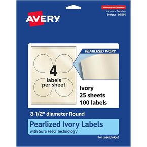 ملصقات مستديرة عاجية لؤلؤية من Avery مع تقنية التغذية المؤكدة، طباعة على الحافة، قطر 3.5 بوصة، 40 ملصقًا عاجيًا لؤلؤيًا، ملصقات قابلة للطباعة بالليزر/نفث الحبر in Saudi Arabia