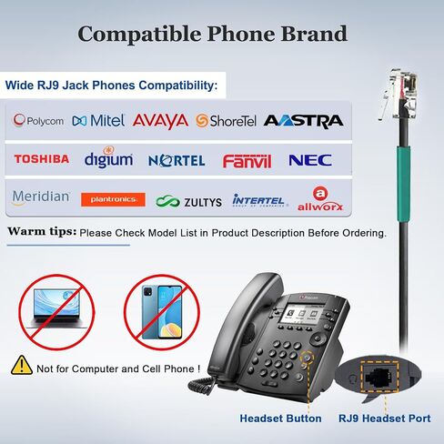 RJ9 Phone Headset with Noise Cancelling Microphone, Callez Office Phone Headset Mono Compatible with Yealink T46S T42S T48S T41S T27G T20P T21P Avaya 1608 9608 Grandstream GXP2170 2135 Panasonic Cisco in Saudi Arabia