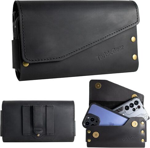 TarbicGear Dual Large Cell Phone Holster, Bult Clip Double Decker Leather Pouch for 2 Phones, Magnetic Closure Cell Phone Pouch Case for iPhone 13 Pro Max 14 Pro Max Samsung Galaxy S22 Ultra in Saudi Arabia