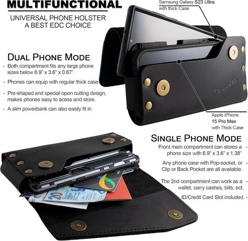 TarbicGear Dual Large Cell Phone Holster, Bult Clip Double Decker Leather Pouch for 2 Phones, Magnetic Closure Cell Phone Pouch Case for iPhone 13 Pro Max 14 Pro Max Samsung Galaxy S22 Ultra in Saudi Arabia