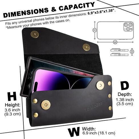 TarbicGear Dual Large Cell Phone Holster, Bult Clip Double Decker Leather Pouch for 2 Phones, Magnetic Closure Cell Phone Pouch Case for iPhone 13 Pro Max 14 Pro Max Samsung Galaxy S22 Ultra in Saudi Arabia