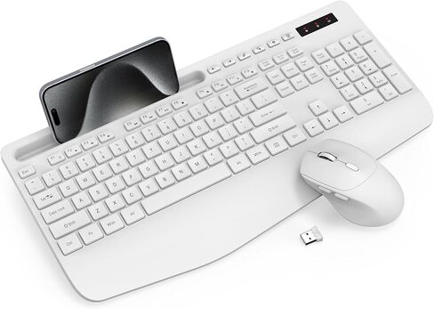 Wireless Keyboard and Mouse with Wrist Rest, Ergonomic Keyboard with Phone Holder, Quiet Keys, Long Battery Life, 2.4GHz Lag-Free for Computer, Laptop, PC, Windows, Mac, Chrome OS - by Trueque in Saudi Arabia