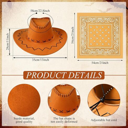 Cindeer 48 Pcs Cowboy Cap and Bandana Set Bulk 24 Western Straw Suede Hat 24 Polyester Bandanas Scarf for Cosplay Costume in Saudi Arabia