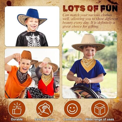 Cindeer 48 Pcs Cowboy Cap and Bandana Set Bulk 24 Western Straw Suede Hat 24 Polyester Bandanas Scarf for Cosplay Costume in Saudi Arabia