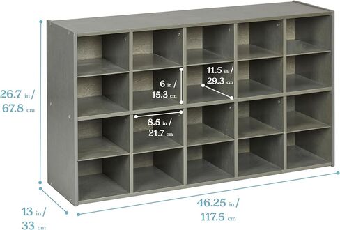 ECR4Kids Streamline 20 Cubby Tray Storage Cabinet, 4x5, Classroom Furniture, White Wash in Saudi Arabia