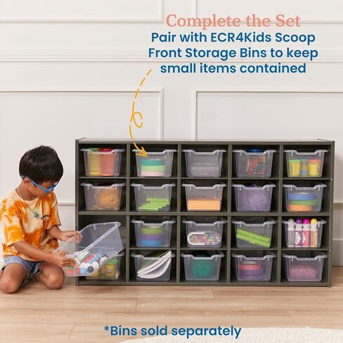 ECR4Kids Streamline 20 Cubby Tray Storage Cabinet, 4x5, Classroom Furniture, White Wash in Saudi Arabia
