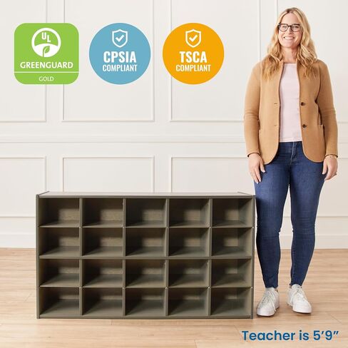ECR4Kids Streamline 20 Cubby Tray Storage Cabinet, 4x5, Classroom Furniture, White Wash in Saudi Arabia
