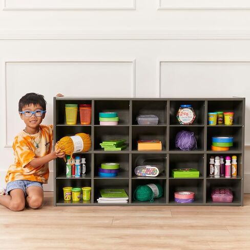 ECR4Kids Streamline 20 Cubby Tray Storage Cabinet, 4x5, Classroom Furniture, White Wash in Saudi Arabia