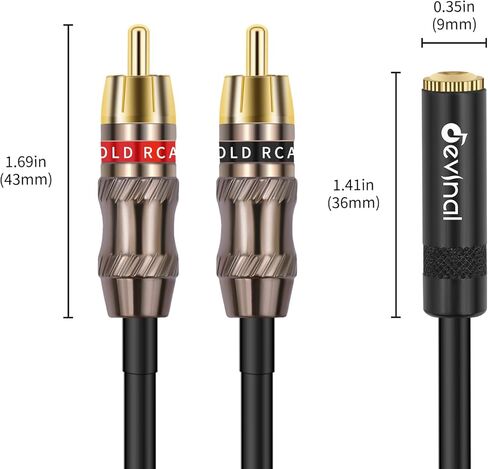 Devinal RCA to 1/8 Female Y Cable, Female 3.5mm to Dual RCA/Phono Male Stereo Splitter Cord, Mini Jack Female to 2RCA Male Audio Breakout Adapter 12 inch 30cm in Saudi Arabia