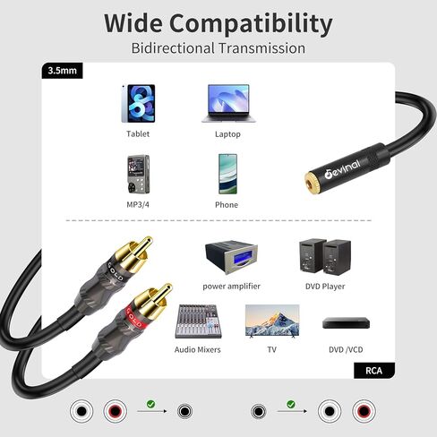 Devinal RCA to 1/8 Female Y Cable, Female 3.5mm to Dual RCA/Phono Male Stereo Splitter Cord, Mini Jack Female to 2RCA Male Audio Breakout Adapter 12 inch 30cm in Saudi Arabia