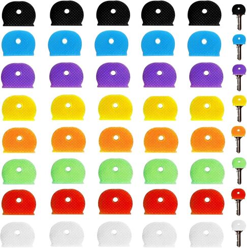 40Pcs Key Covers Caps, Coloured Key Identifiers Covers Tag Set Flexible Rubber Key Covers Cute Key Color Caps Key Cap Label for Easy Identifying Standard Flat House Door Keys in Saudi Arabia