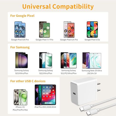 30W PD USB C Fast Charger, Looptimo Fast Charging Power Charger for Google Pixel 8 Pro/8/7 Pro/7/6a/6 Pro/6/5a/5/4, Samsung Galaxy S22/Plus/Ultra Android Phones, 6.6ft Type C Rapid Charging Cable in Kuwait