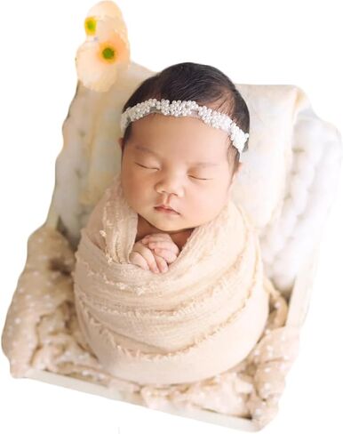 Zeroest Newborn Photo Props Hat Blanket Photography for Babies Cloth Wrap Hats Set Baby Boy Girl Photo Shoot Outfits (Beige White) in Saudi Arabia