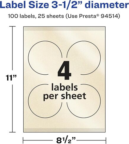 Avery Pearlized Ivory Round Labels with Sure Feed Technology, Print-to-The-Edge, 3.5" Diameter, 40 Pearlized Ivory Labels, Laser/Inkjet Printable Labels in Saudi Arabia
