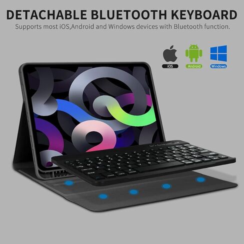 حافظة لوحة مفاتيح لجهاز iPad Pro 11 بوصة الجيل الرابع 2022 / iPad Pro 11 بوصة 2021 و2020 و2018، iPad Air الجيل الخامس/الرابع، لوحة مفاتيح بلوتوث قابلة للفصل مع حامل قلم لجهاز iPad 11 بوصة (الجيل الأول/الثاني/الثالث) (أزرق سماوي) in Kuwait