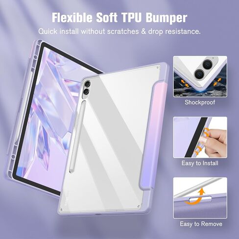 Fintie Hybrid Slim Case for Samsung Galaxy Tab S9 FE+ Plus/Galaxy Tab S9+ Plus 12.4 Inch 2023 with S Pen Holder, Shockproof Cover with Clear Transparent Back Shell, Auto Wake/Sleep, Lilac Purple in Saudi Arabia