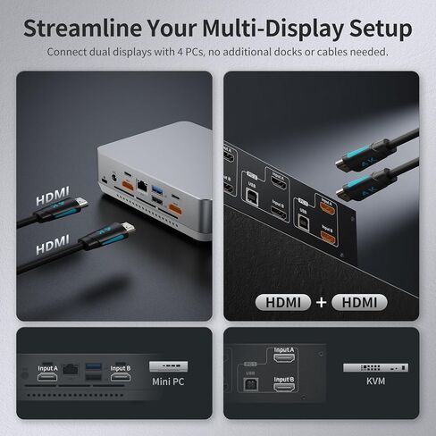 TESmart 4 Port KVM Switch Dual Screen DisplayPort، 4K@60 هرتز USB 3.0 KVM Switch 4 أجهزة كمبيوتر 2 شاشات، محاكيات EDID، مخرج صوت، مفتاح Hotkey، مع جميع كابلات الإدخال in Kuwait