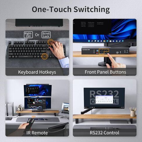 TESmart 4 Port KVM Switch Dual Screen DisplayPort، 4K@60 هرتز USB 3.0 KVM Switch 4 أجهزة كمبيوتر 2 شاشات، محاكيات EDID، مخرج صوت، مفتاح Hotkey، مع جميع كابلات الإدخال in Kuwait