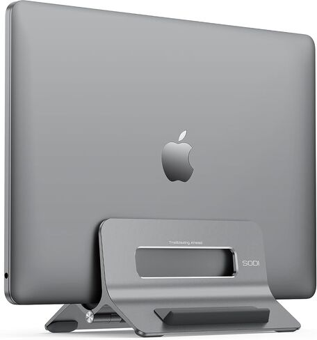 Vertical Laptop Stand for Desk, Gravity Auto Lock MacBook Stand, Aluminum Laptop Holder Vertical Compatible with MacBook Pro, Air, Tablet, Space-Saving Organize Work & Home Office, Gray in Saudi Arabia
