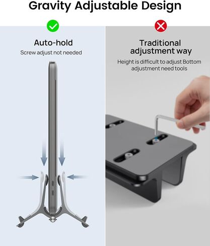 Vertical Laptop Stand for Desk, Gravity Auto Lock MacBook Stand, Aluminum Laptop Holder Vertical Compatible with MacBook Pro, Air, Tablet, Space-Saving Organize Work & Home Office, Gray in Saudi Arabia