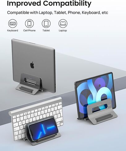Vertical Laptop Stand for Desk, Gravity Auto Lock MacBook Stand, Aluminum Laptop Holder Vertical Compatible with MacBook Pro, Air, Tablet, Space-Saving Organize Work & Home Office, Gray in Saudi Arabia