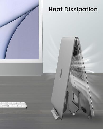 Vertical Laptop Stand for Desk, Gravity Auto Lock MacBook Stand, Aluminum Laptop Holder Vertical Compatible with MacBook Pro, Air, Tablet, Space-Saving Organize Work & Home Office, Gray in Saudi Arabia