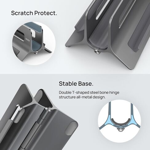 Vertical Laptop Stand for Desk, Gravity Auto Lock MacBook Stand, Aluminum Laptop Holder Vertical Compatible with MacBook Pro, Air, Tablet, Space-Saving Organize Work & Home Office, Gray in Saudi Arabia