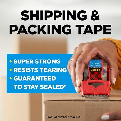 Scotch Heavy Duty Shipping Packaging Tape, 1 Roll with Dispenser, 1.88" x 22.2 Yards, 1.5" Core, Great for Packing, Shipping & Moving, Clear (142) in Saudi Arabia