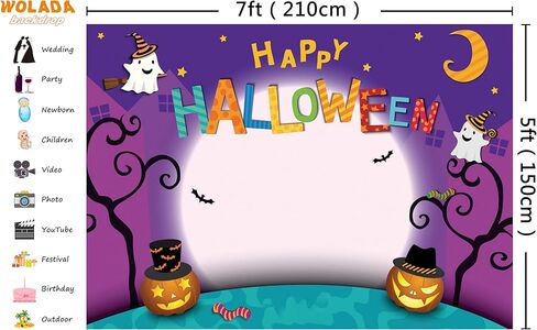 WOLADA 7x5FT Cartoon Halloween Photo Backdrop Pumpkin Moon Photography Backdrops Halloween Party Banner Trick or Treat Backdrop Halloween Decoration Kids Halloween Party Photography Backdrop 11131 in Kuwait