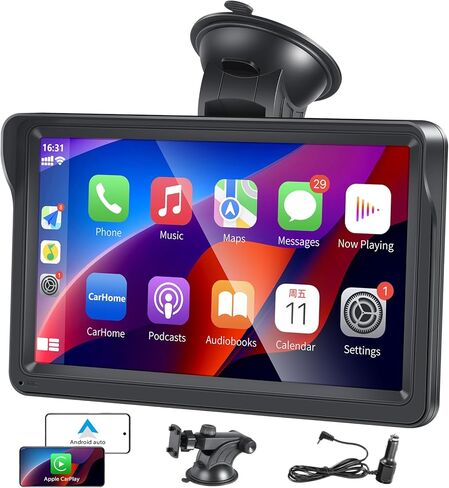 Apple CarPlay، ستيريو سيارة محمول لاسلكي Apple Carplay & Android Auto، شاشة لمس IPS 7 بوصة، راديو سيارة محمول مع بلوتوث حر اليدين/وصلة مرآة/AirPlay/Siri/USB/TF/AUX/FM in Kuwait