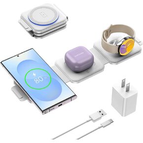 Travel Charger for Samsung Multi Devices, Foldable 3 in 1 Wireless Charging Station Fast Charging Stand/Pad Compatible for Samsung Galaxy S26/S25/S24/S23/Note20 Galaxy Watch8/7/6/Galaxy Buds4(Black in Kuwait