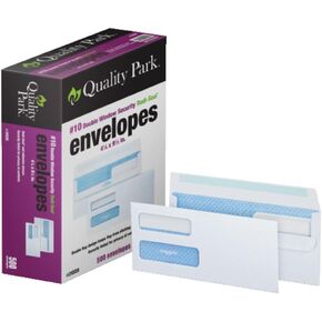 Quality Park #10 Double-Window Self-Seal Security Envelopes, For Business Statements, Invoices, 4-1/8" x 9-1/2", White, 24-lb, 500 Per Box (QUA24559) (24559)