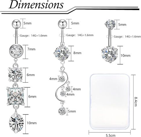 WINSENET 15Pcs Belly Button Rings 14G Belly Rings for Women CZ Dangle Curved Navel Barbell Body Piercing Jewelry with Gift Box in Saudi Arabia