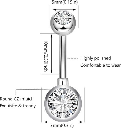 WINSENET 15Pcs Belly Button Rings 14G Belly Rings for Women CZ Dangle Curved Navel Barbell Body Piercing Jewelry with Gift Box in Saudi Arabia