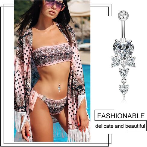 WINSENET 15Pcs Belly Button Rings 14G Belly Rings for Women CZ Dangle Curved Navel Barbell Body Piercing Jewelry with Gift Box in Saudi Arabia