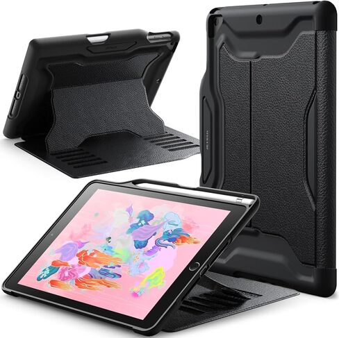 حافظة JETech لجهاز iPad 9.7 بوصة 2018/2017 (الجيل السادس/الخامس) مع حامل أقلام، حامل مغناطيسي واقٍ متعدد الزوايا، مقاوم للصدمات (ذهبي) in Saudi Arabia