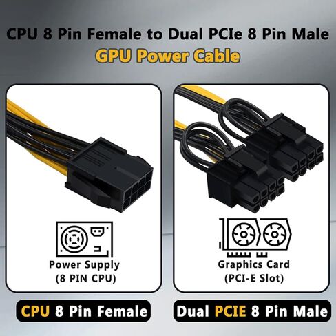 (4 عبوات) COMeap (وحدة المعالجة المركزية إلى وحدة معالجة الرسومات) CPU 8 Pin Female إلى Dual PCIe 2X 8 Pin (6+2) كابل مقسم ذكر لبطاقة الرسومات BTC Miner 9 بوصة (23 سم) in Kuwait