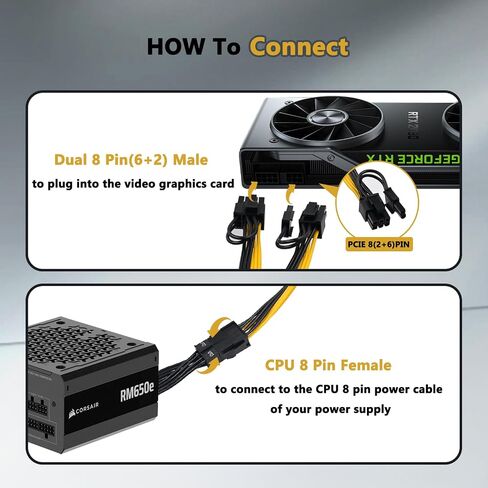 (4 عبوات) COMeap (وحدة المعالجة المركزية إلى وحدة معالجة الرسومات) CPU 8 Pin Female إلى Dual PCIe 2X 8 Pin (6+2) كابل مقسم ذكر لبطاقة الرسومات BTC Miner 9 بوصة (23 سم) in Kuwait